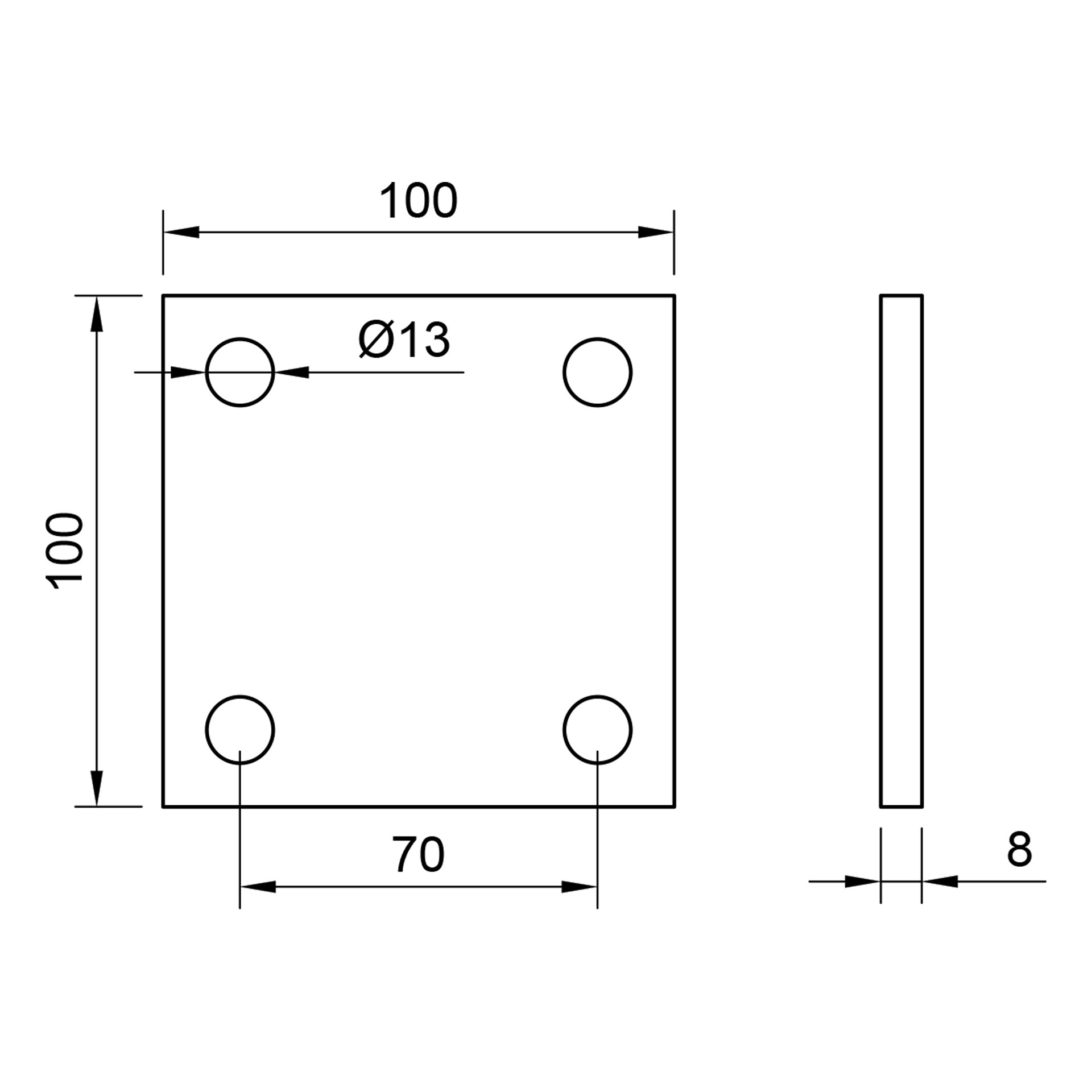 Edelstahl Ankerplatte geschliffen 100 x 100 mm