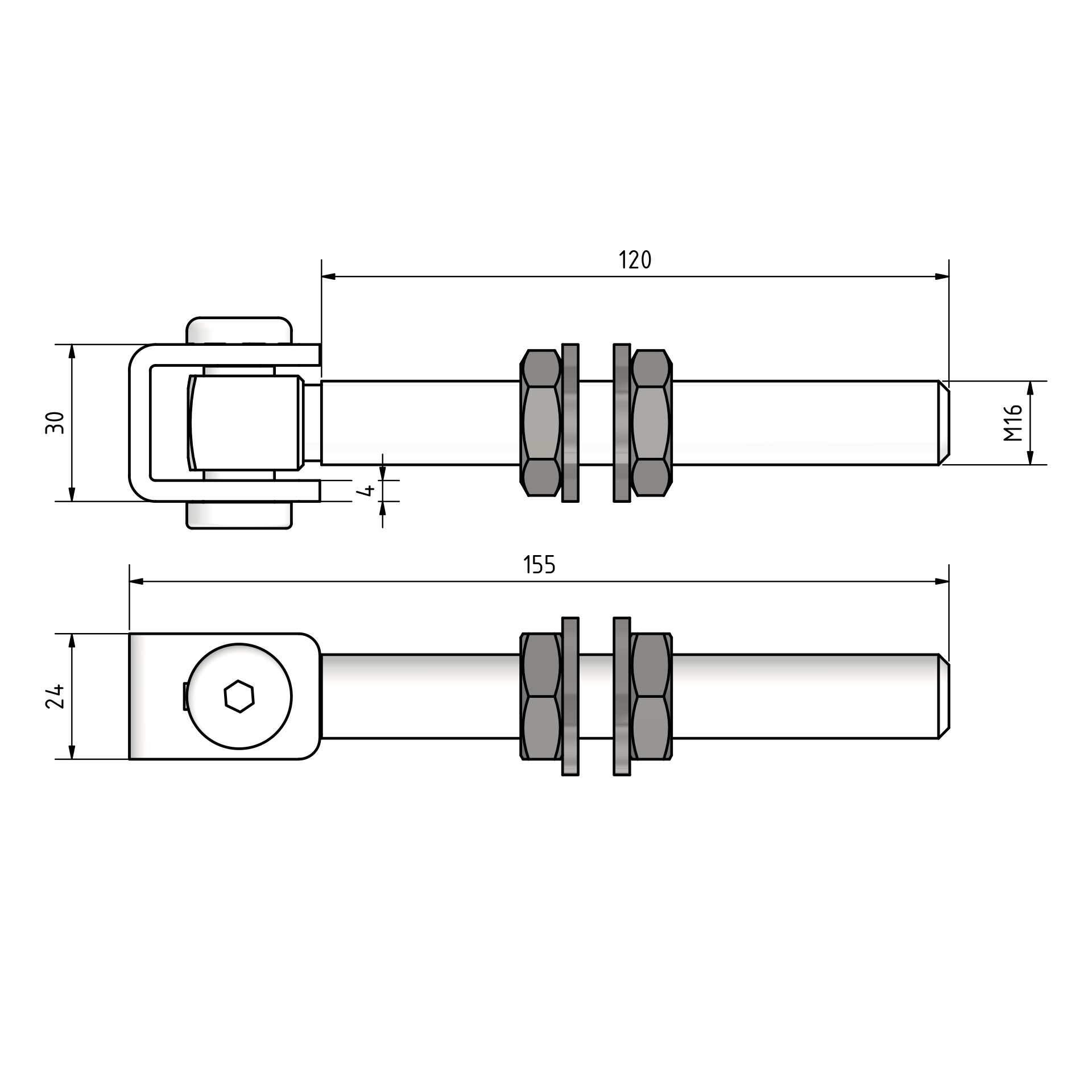 Edelstahl Torband M16 mit Flachmuttern