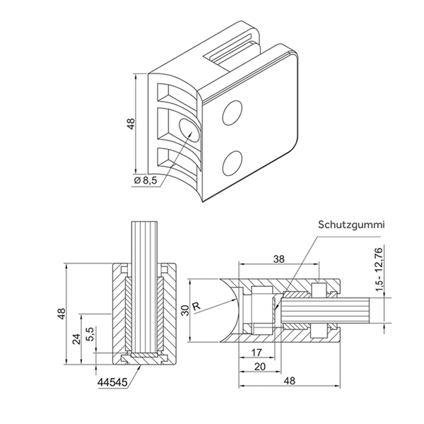 Glasklemme Zinkdruckguss Modell 40