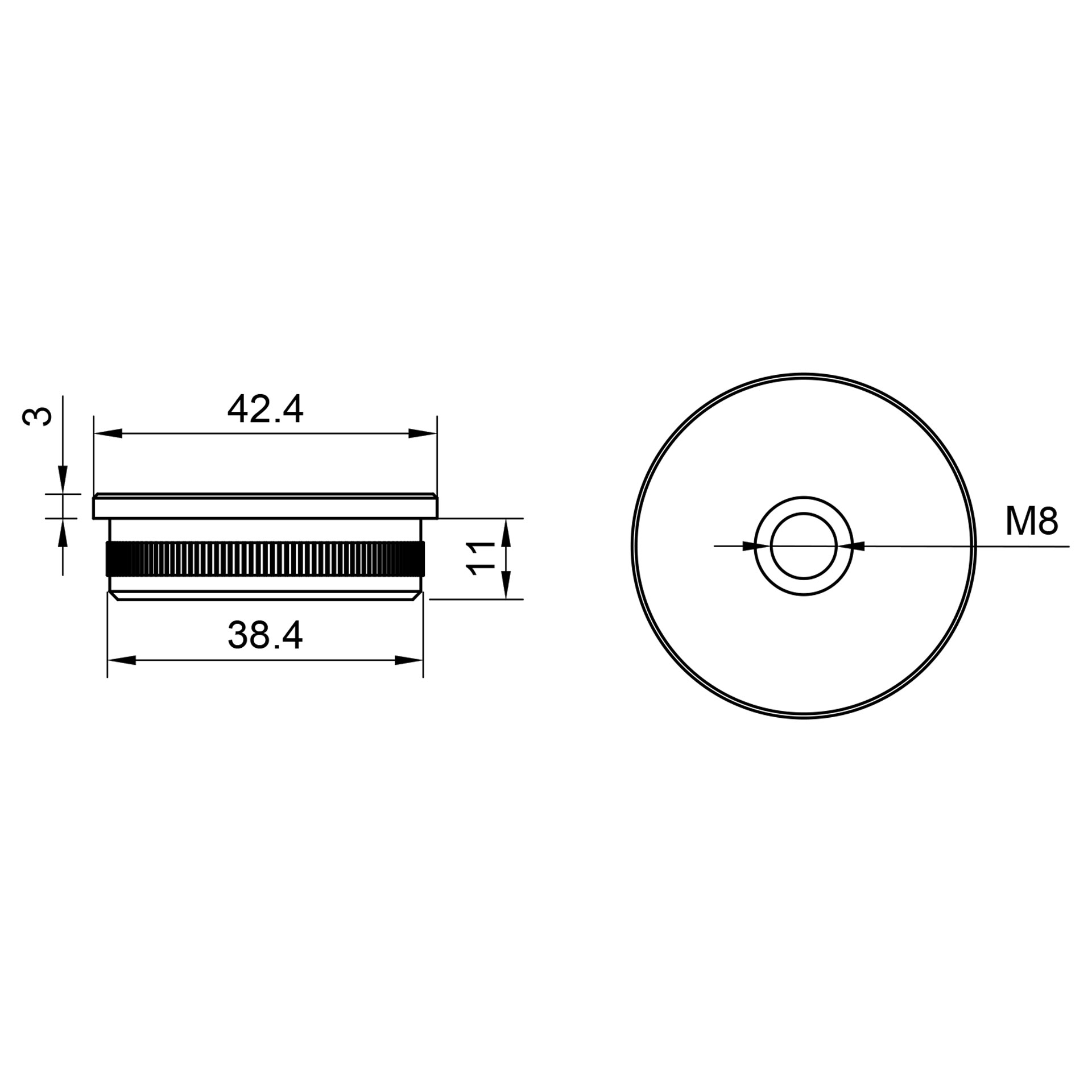 Edelstahl Abschlussstopfen flach - 42,4 mm