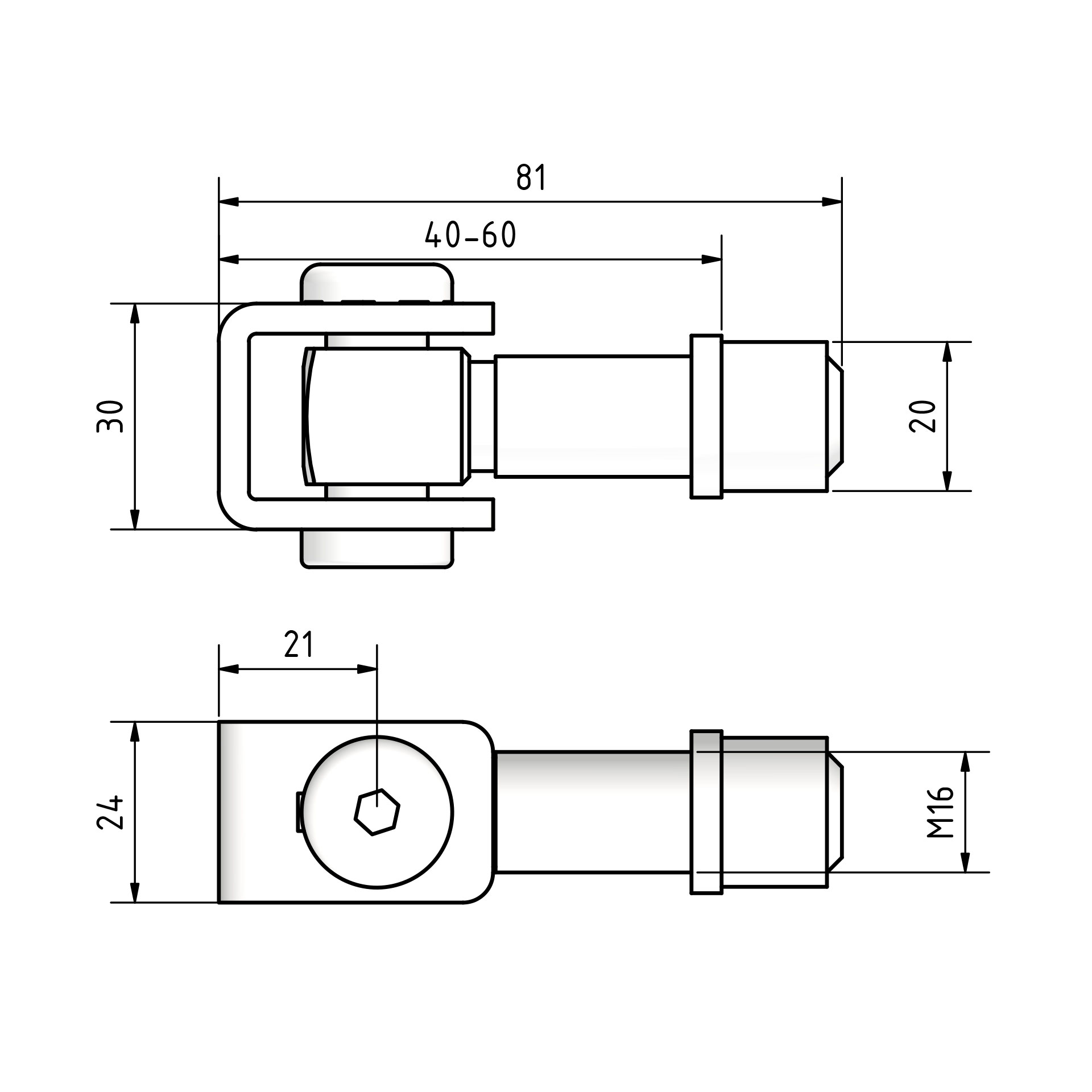 Stahl Torband M16 mit Einschweißmutter