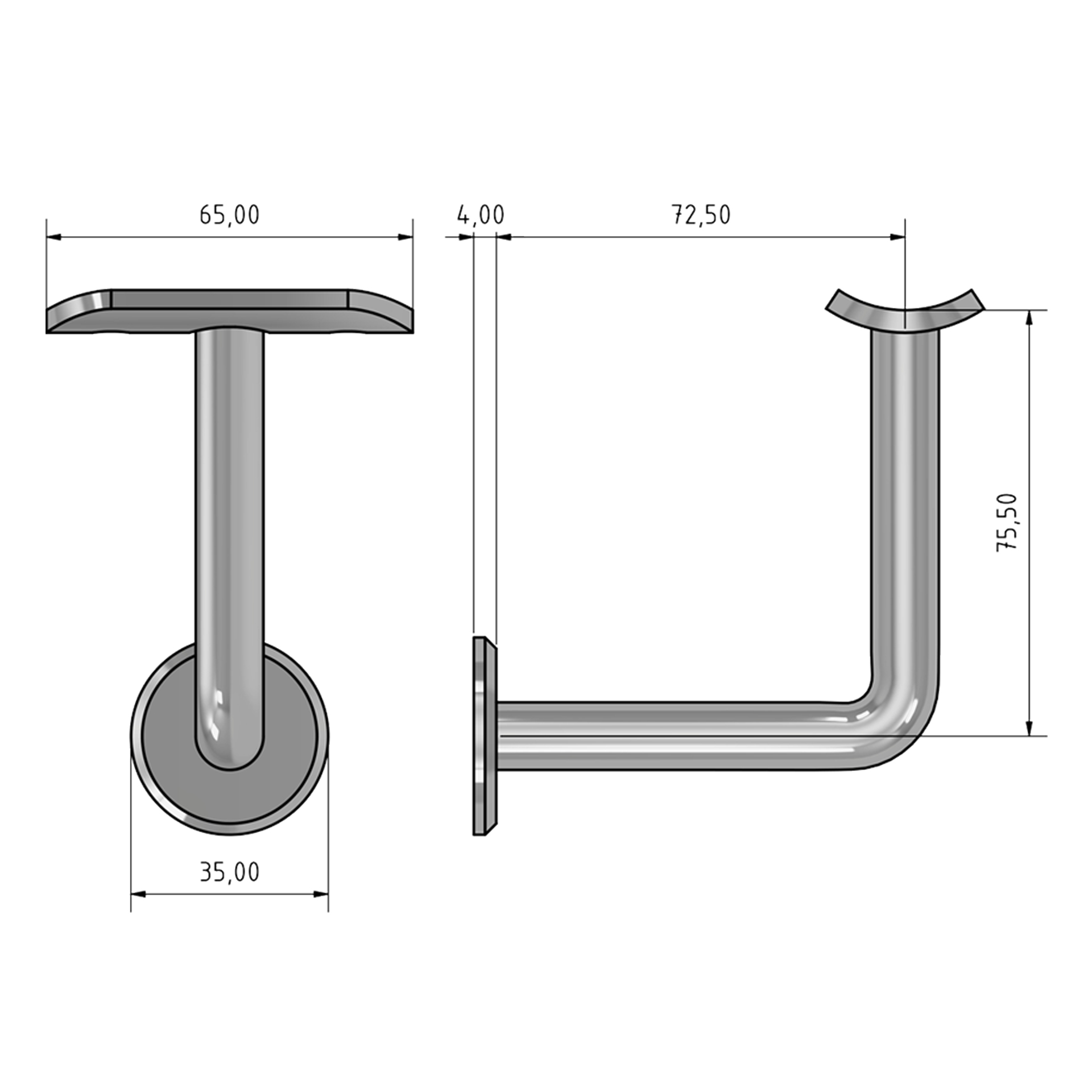 Edelstahl Handlaufträger mit Stockschraube - 42,4mm