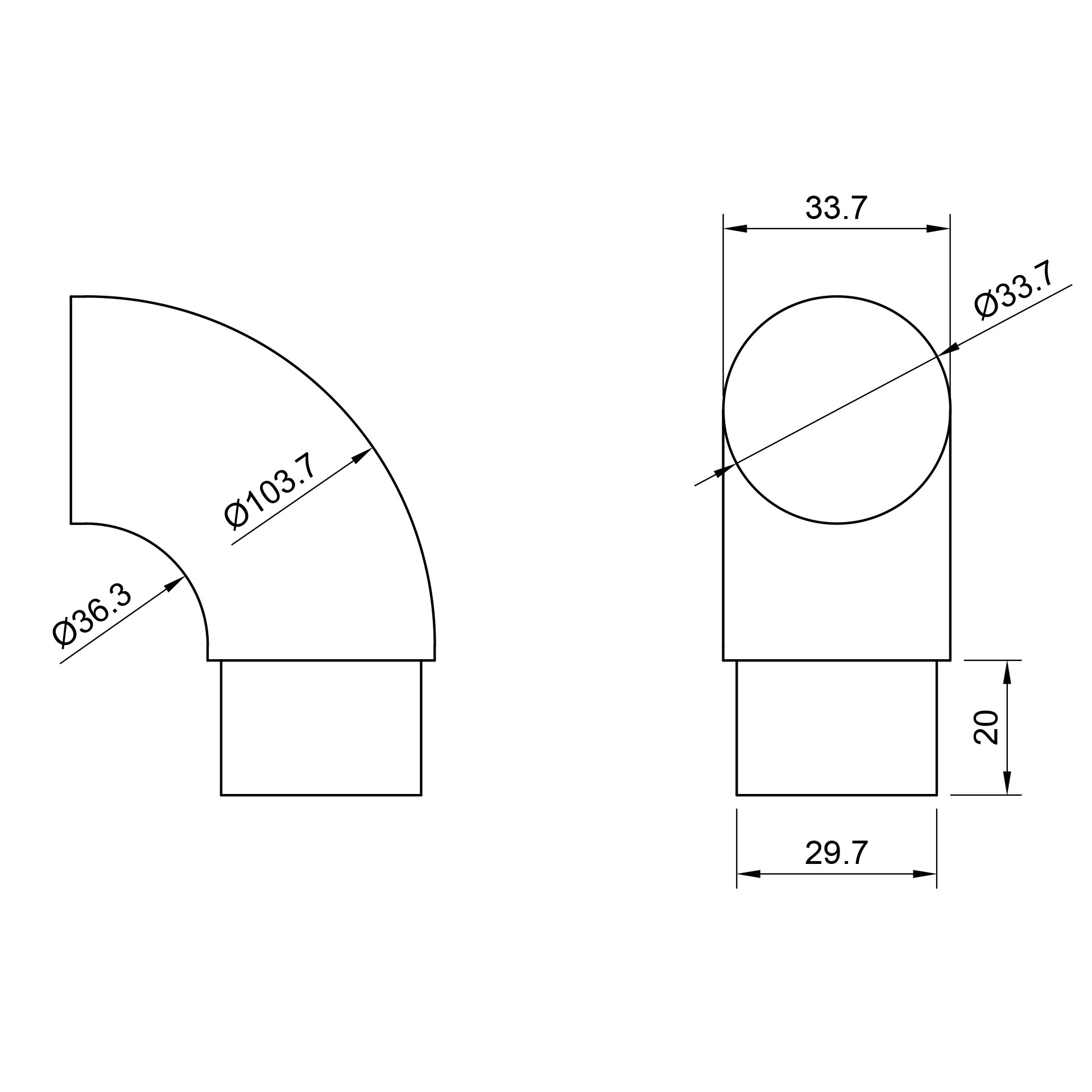 Edelstahl Abschlussbogen 90° - Ø 33,7 mm