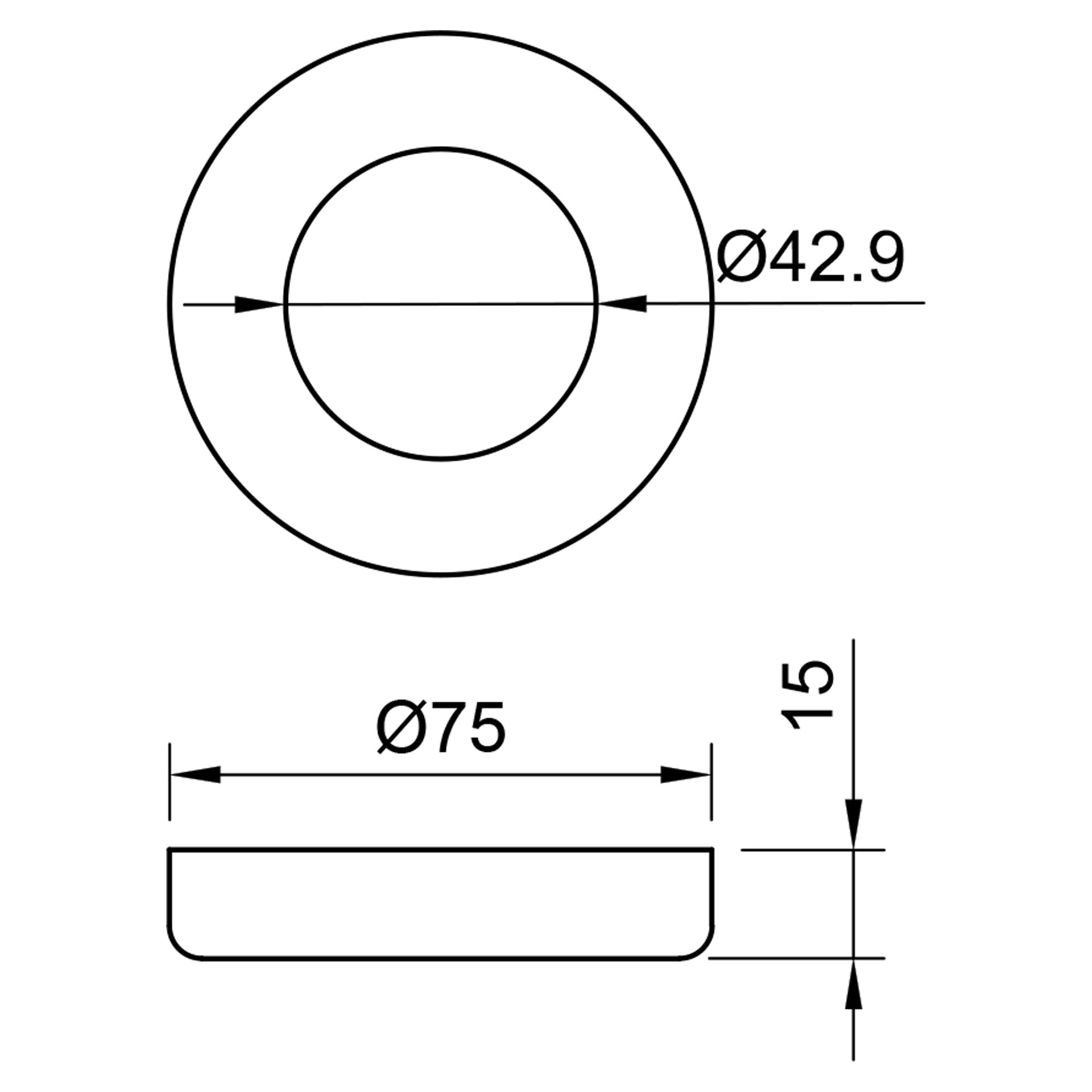 Edelstahl Rosette mit Rundschliff 75 x 15 mm