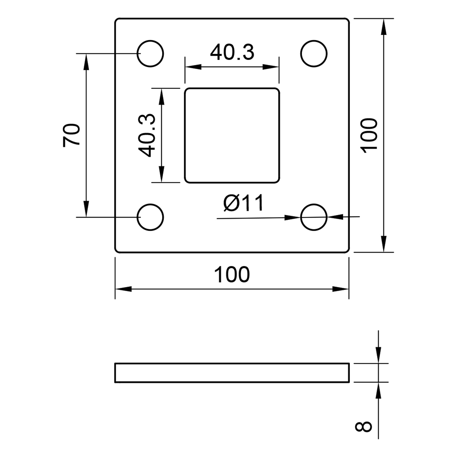 Edelstahl Ankerplatte geschliffen 100 x 100 mm