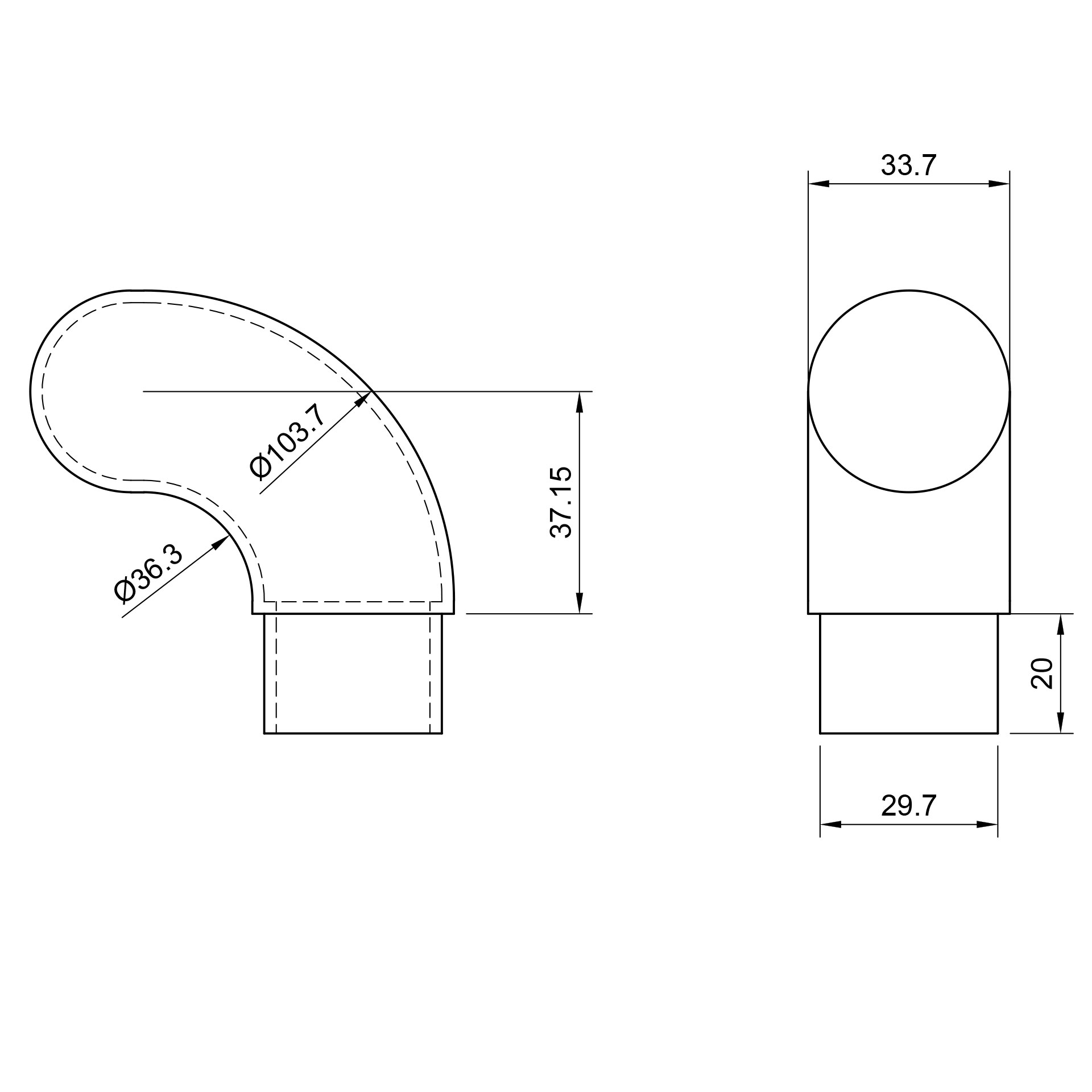 Edelstahl Abschlussbogen rund 90° - Ø 33,7 mm