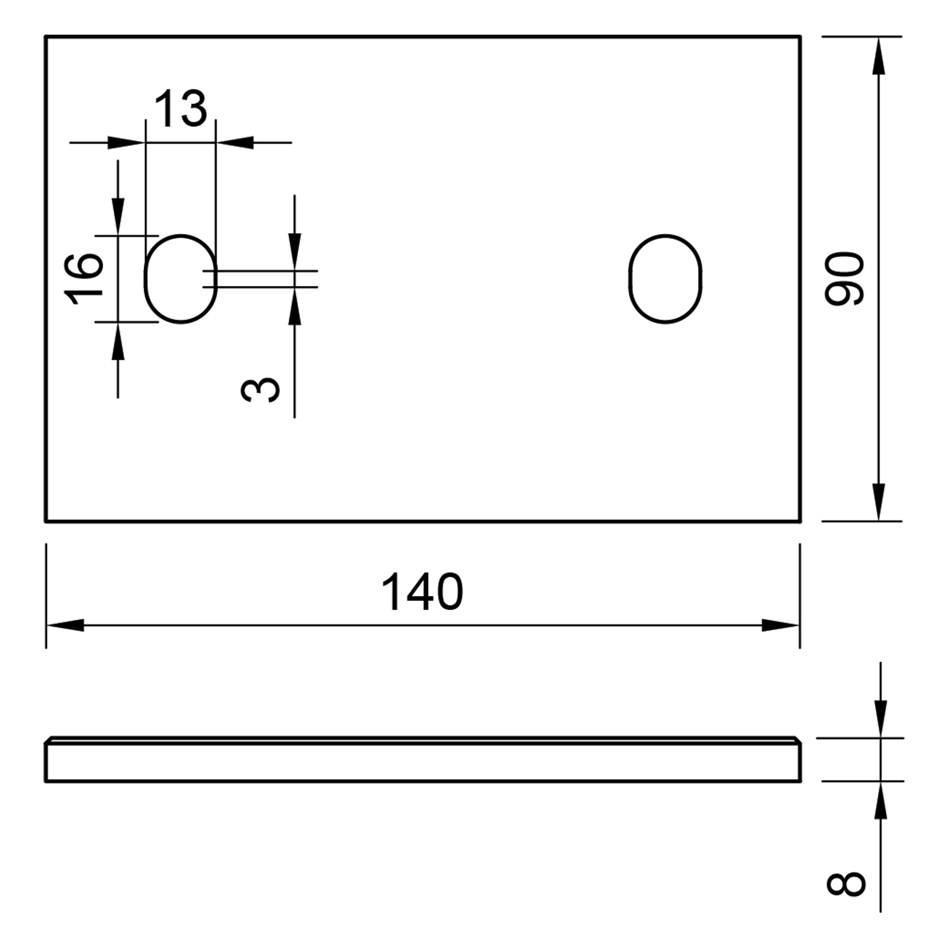 Edelstahl Ankerplatte geschliffen 140 x 90 mm