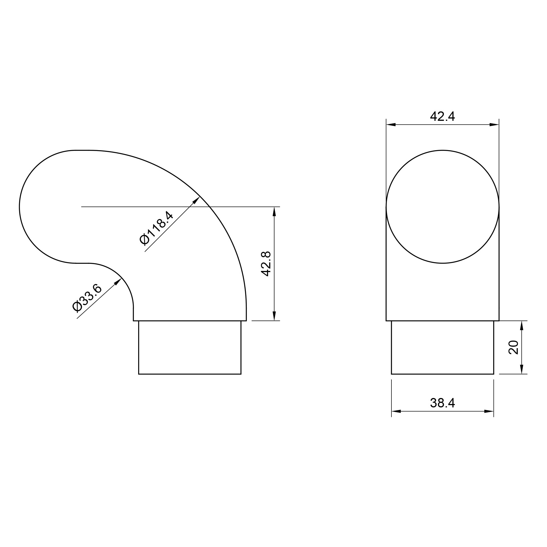 Edelstahl Abschlussbogen rund 90° - Ø 42,4 mm