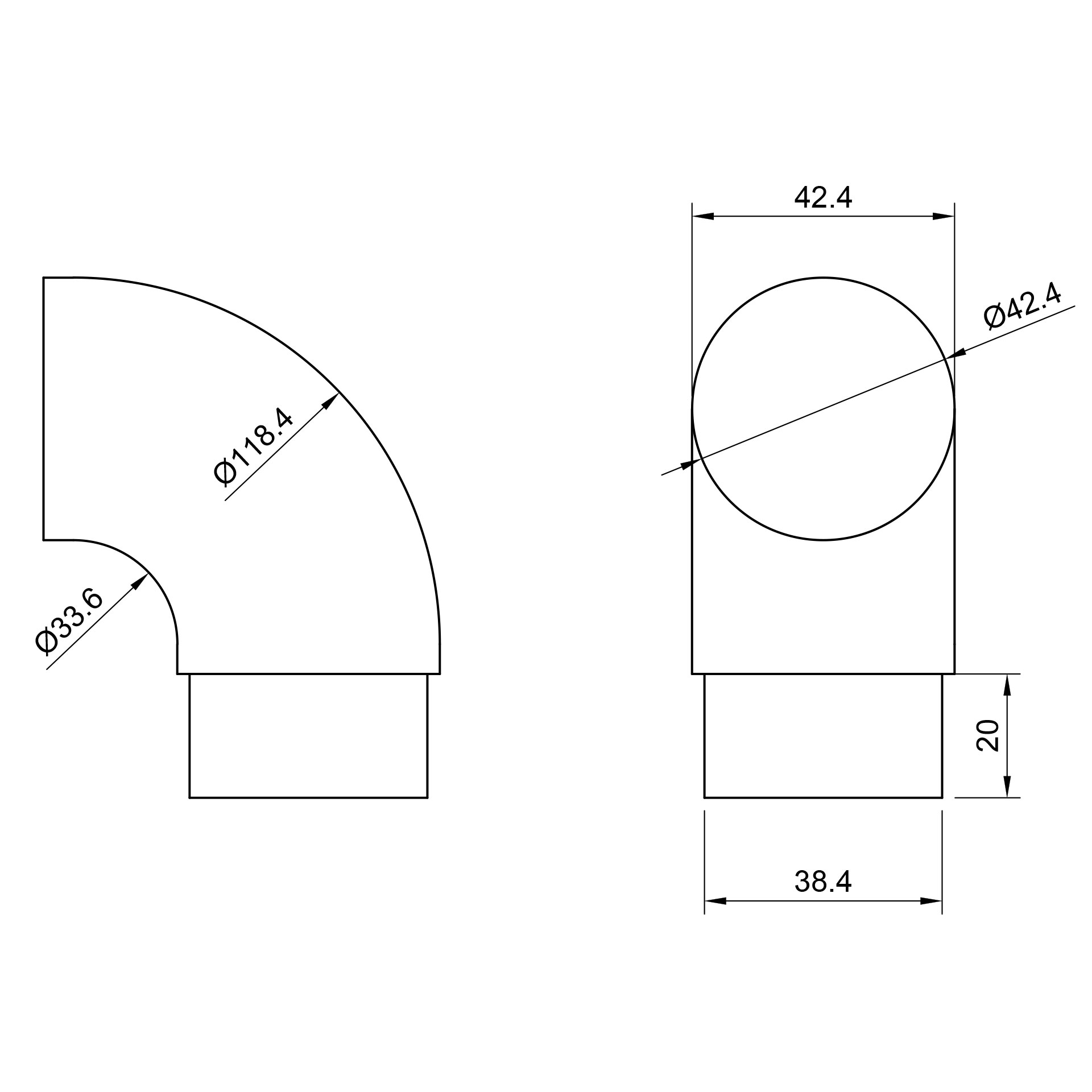 Edelstahl Abschlussbogen 90° - Ø 42,4 mm