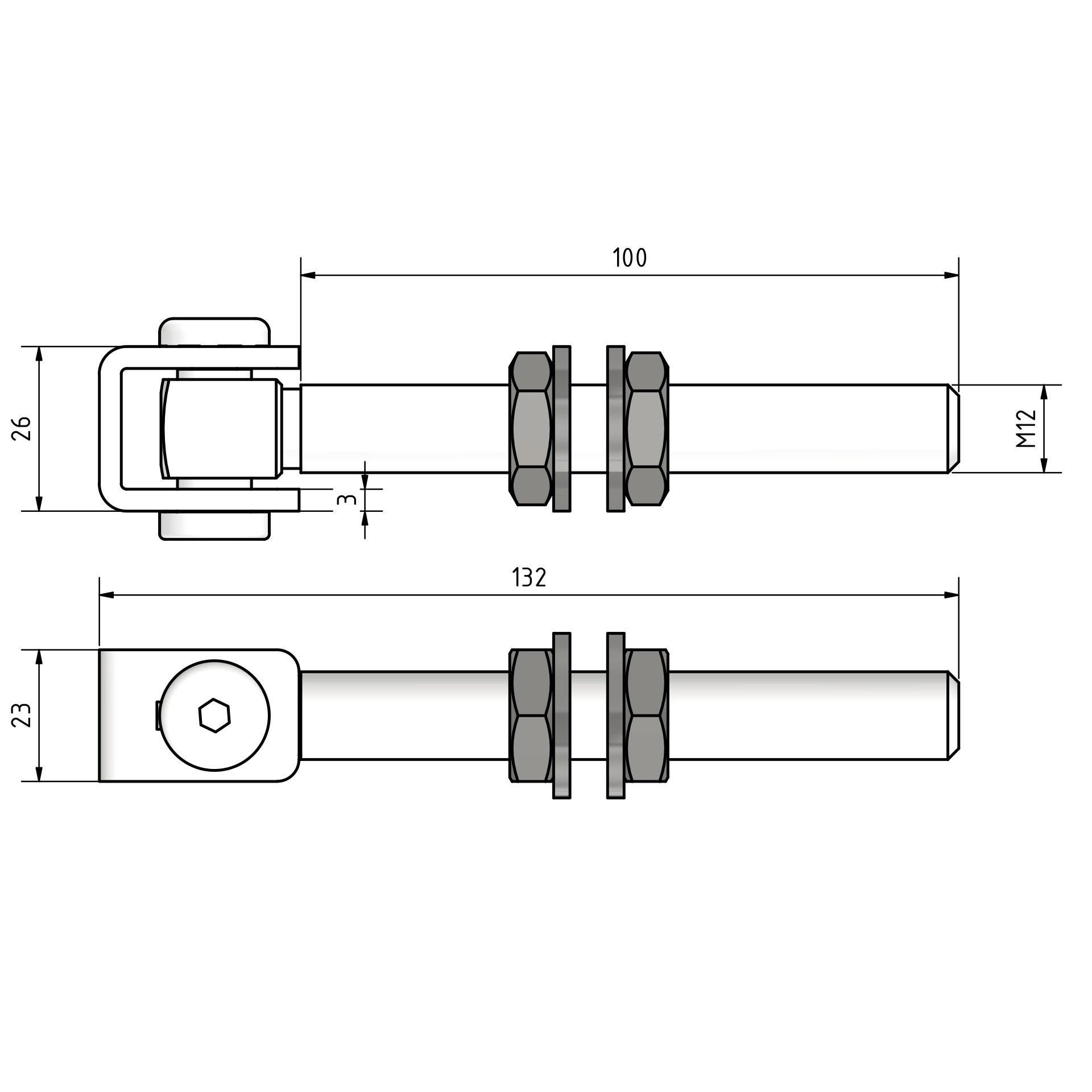 Stahl Torband M12 mit Flachmuttern