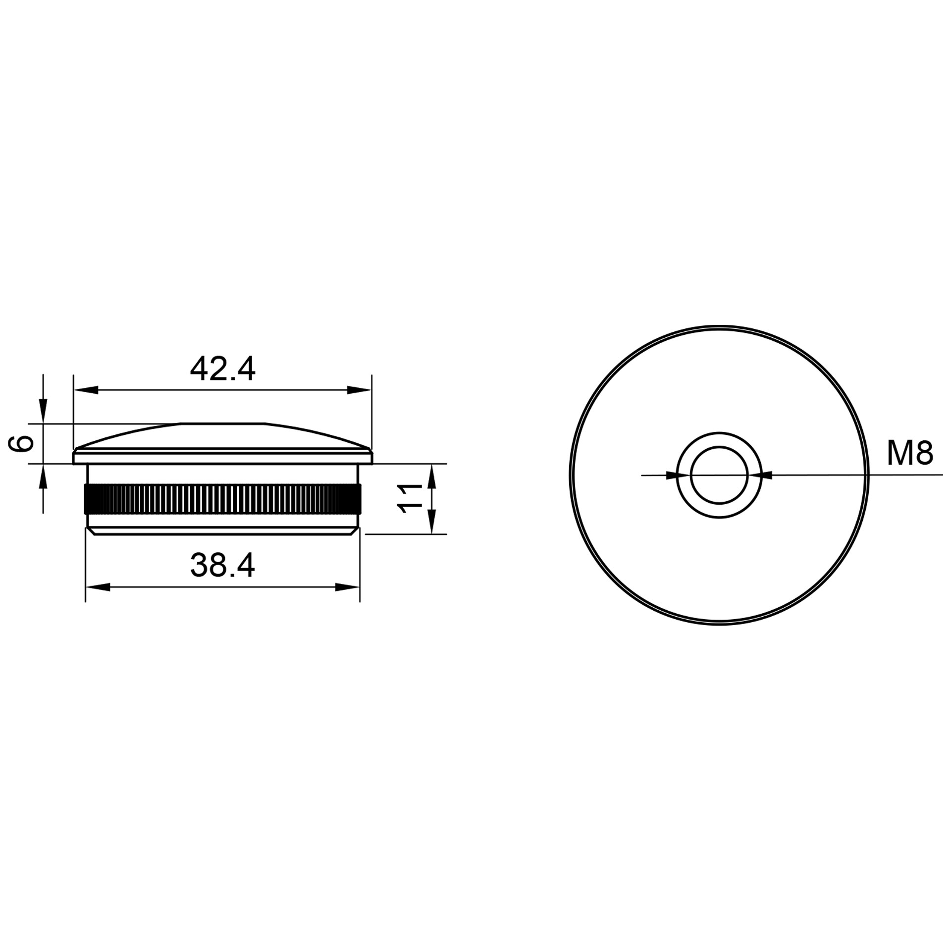 Edelstahl Abschlussstopfen gewölbt - 42,4 mm