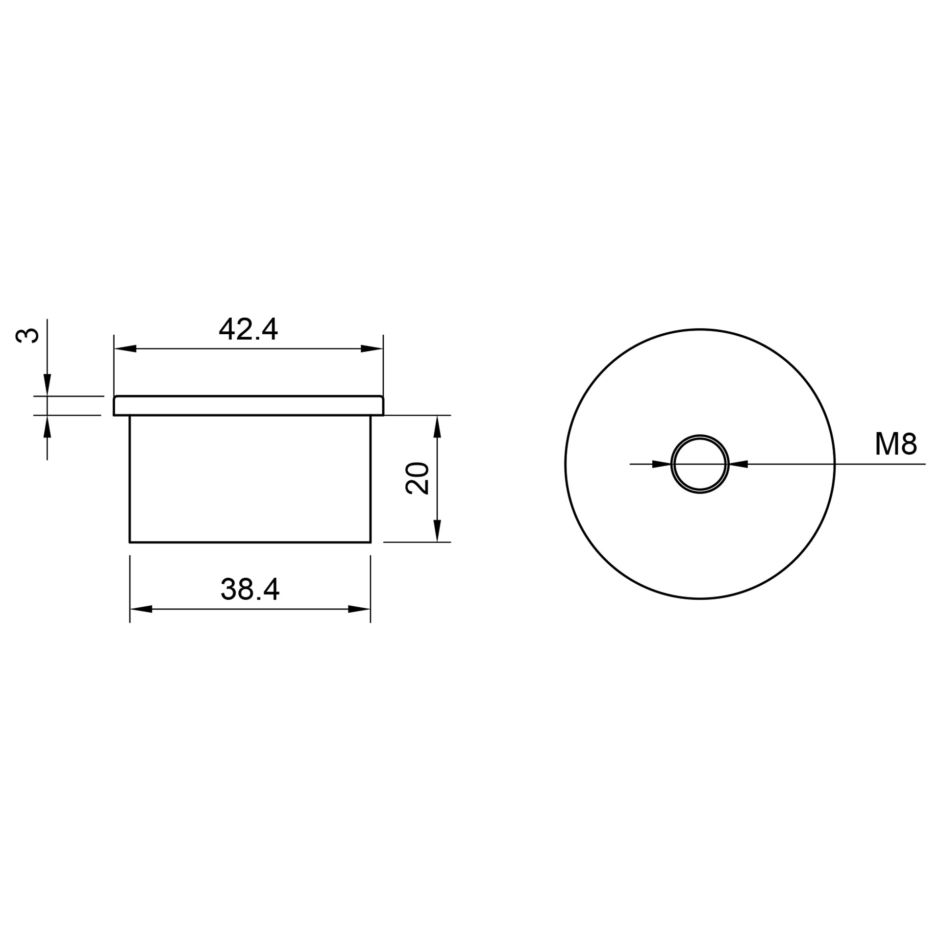 Edelstahl Abschlussstopfen flach - 42,4 mm