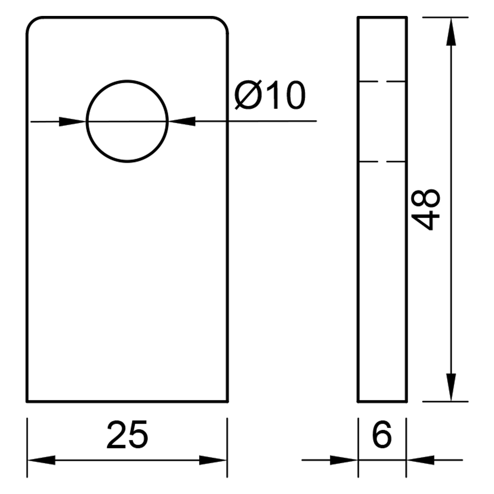 Stahl Anschweißlasche 48 x 25 x 6 mm