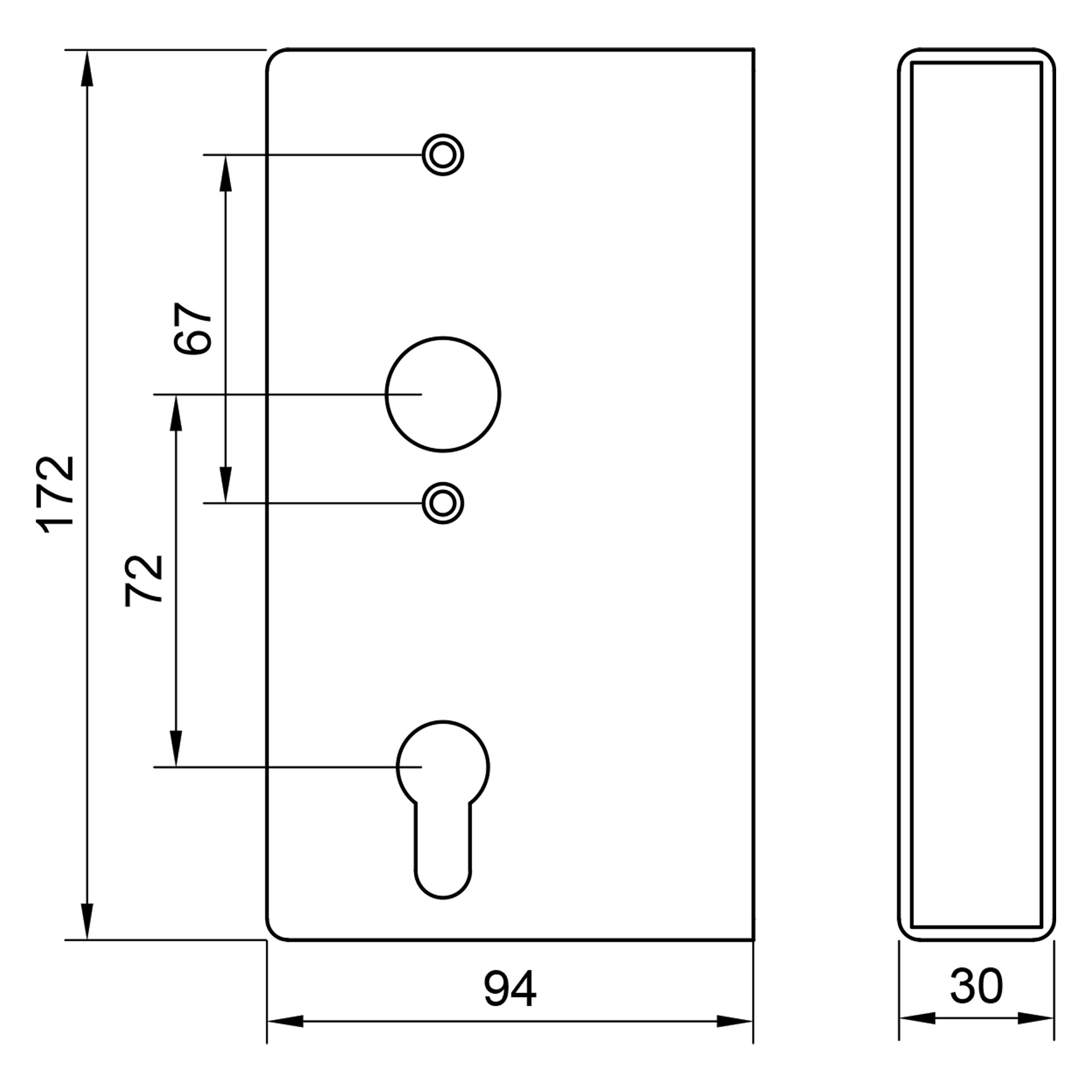 Edelstahl Kastenschloss - Breite: 30 mm - Dornmaß: 60 mm