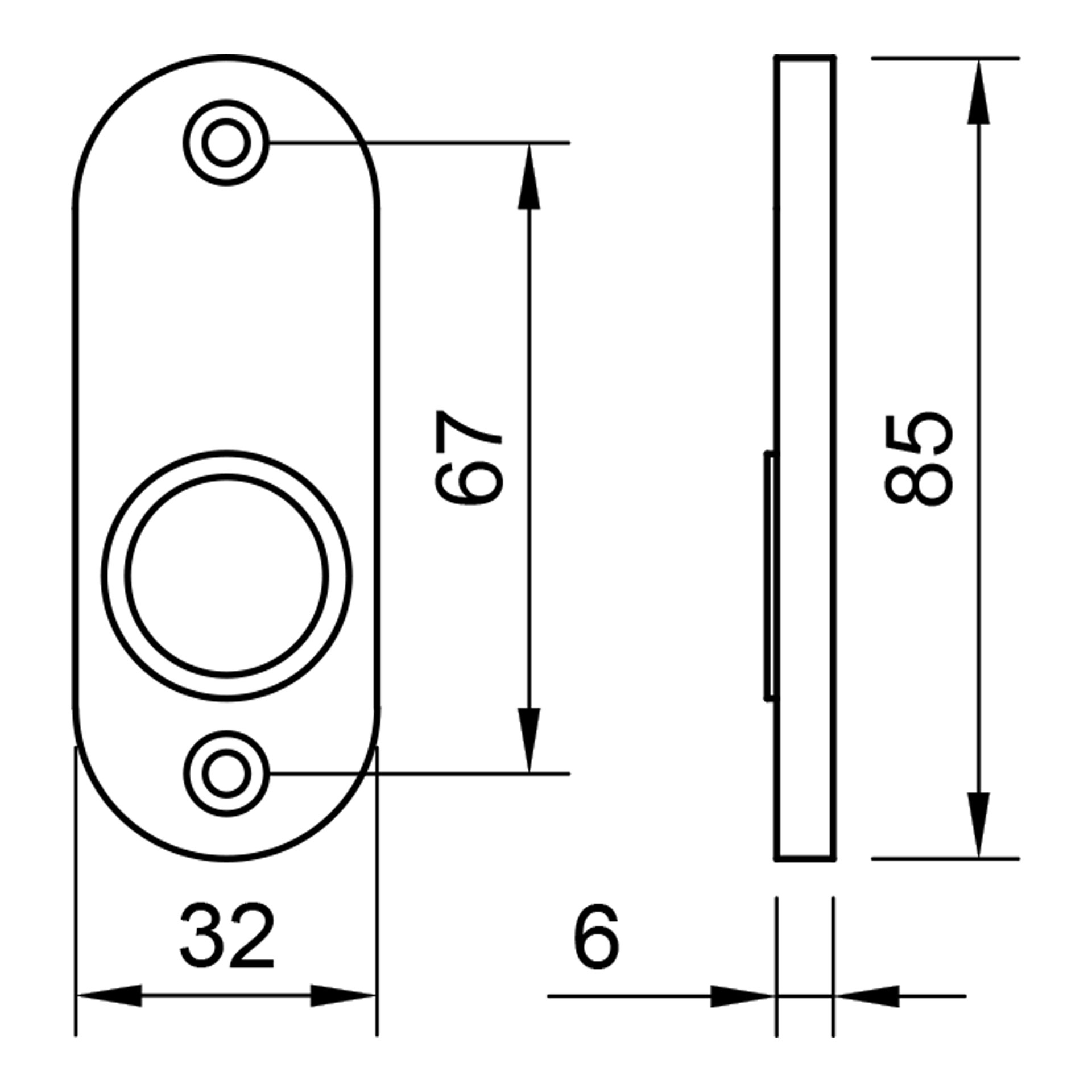 Edelstahl Drückerschild - kurz - halbrund