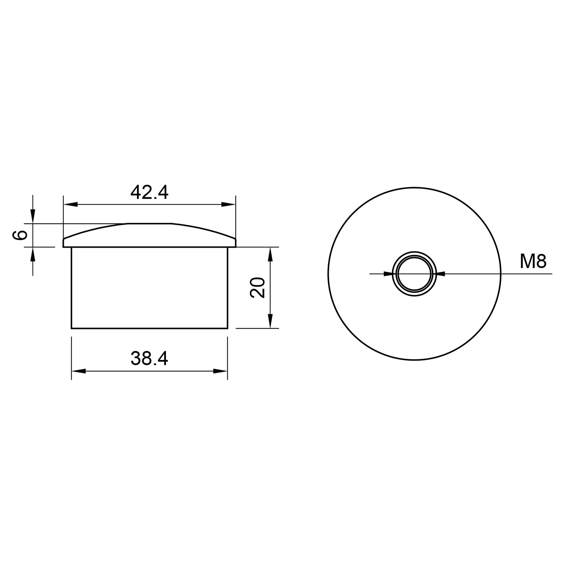 Edelstahl Abschlussstopfen gewölbt - 42,4 mm