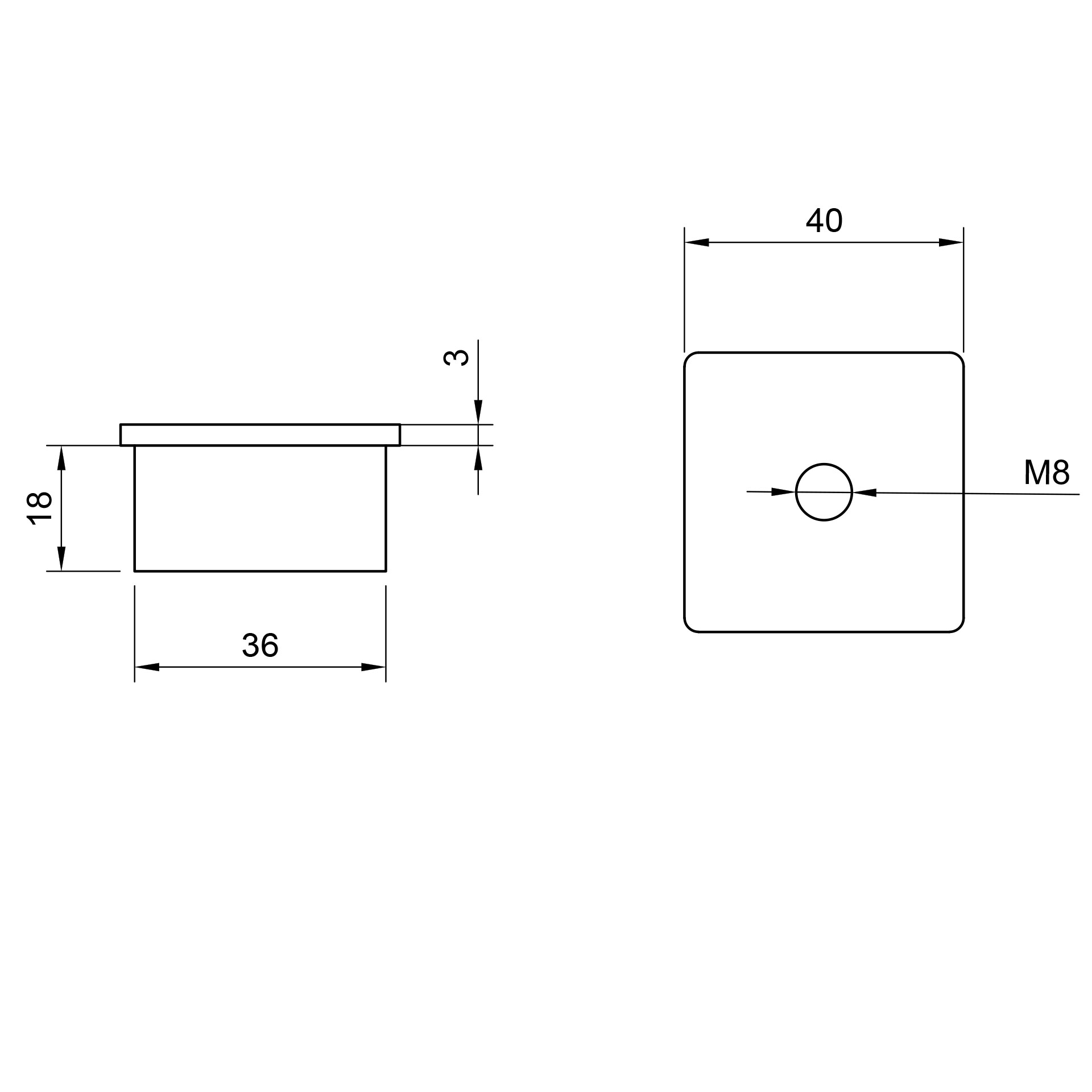 Edelstahl Abschlussstopfen flach - 40 x 40 mm