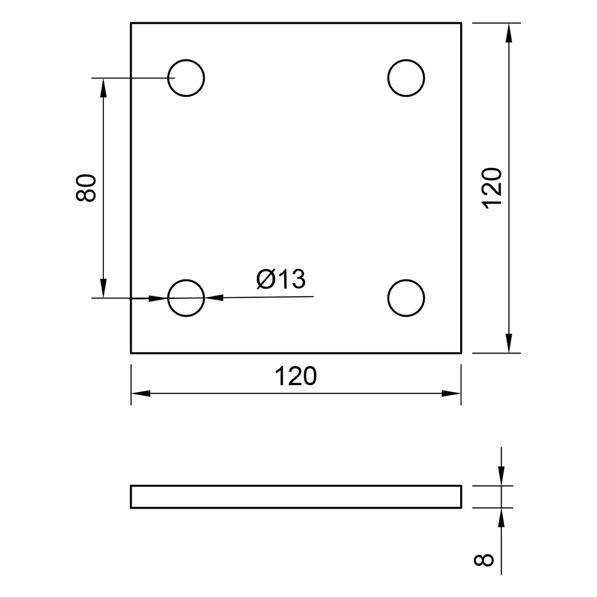 Edelstahl Ankerplatte geschliffen 120 x 120 mm