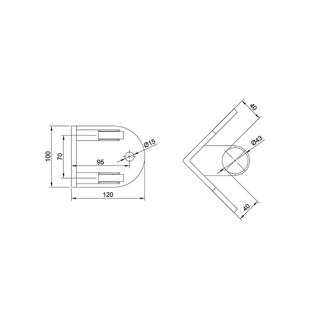 Edelstahl Wandanker 90° Innencke - für Rohr Ø 42,4 mm