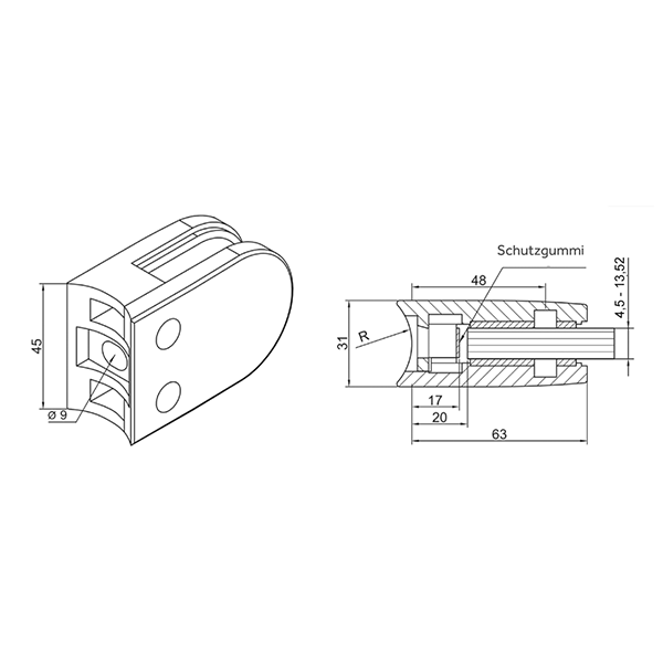 Glasklemme Edelstahleffekt Modell 55