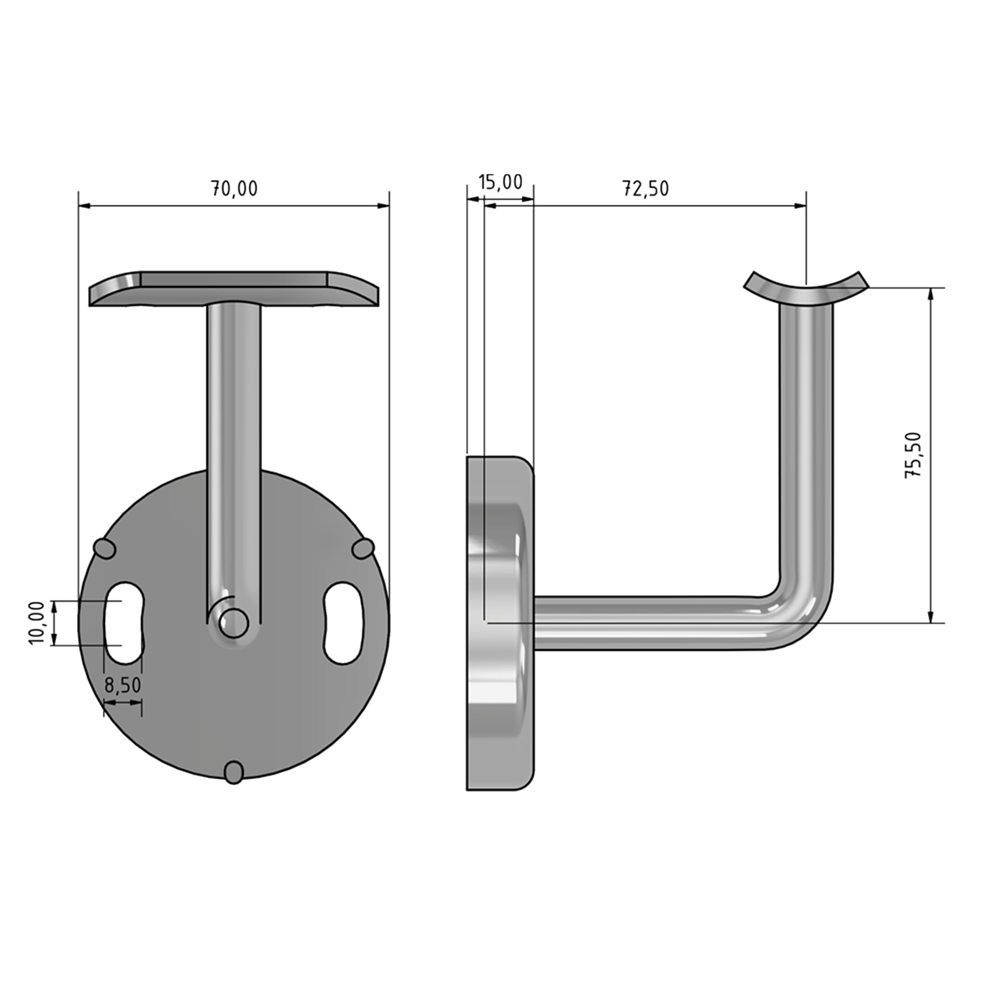 Edelstahl Handlaufträger mit M6 Innengewinde - 42,4 mm