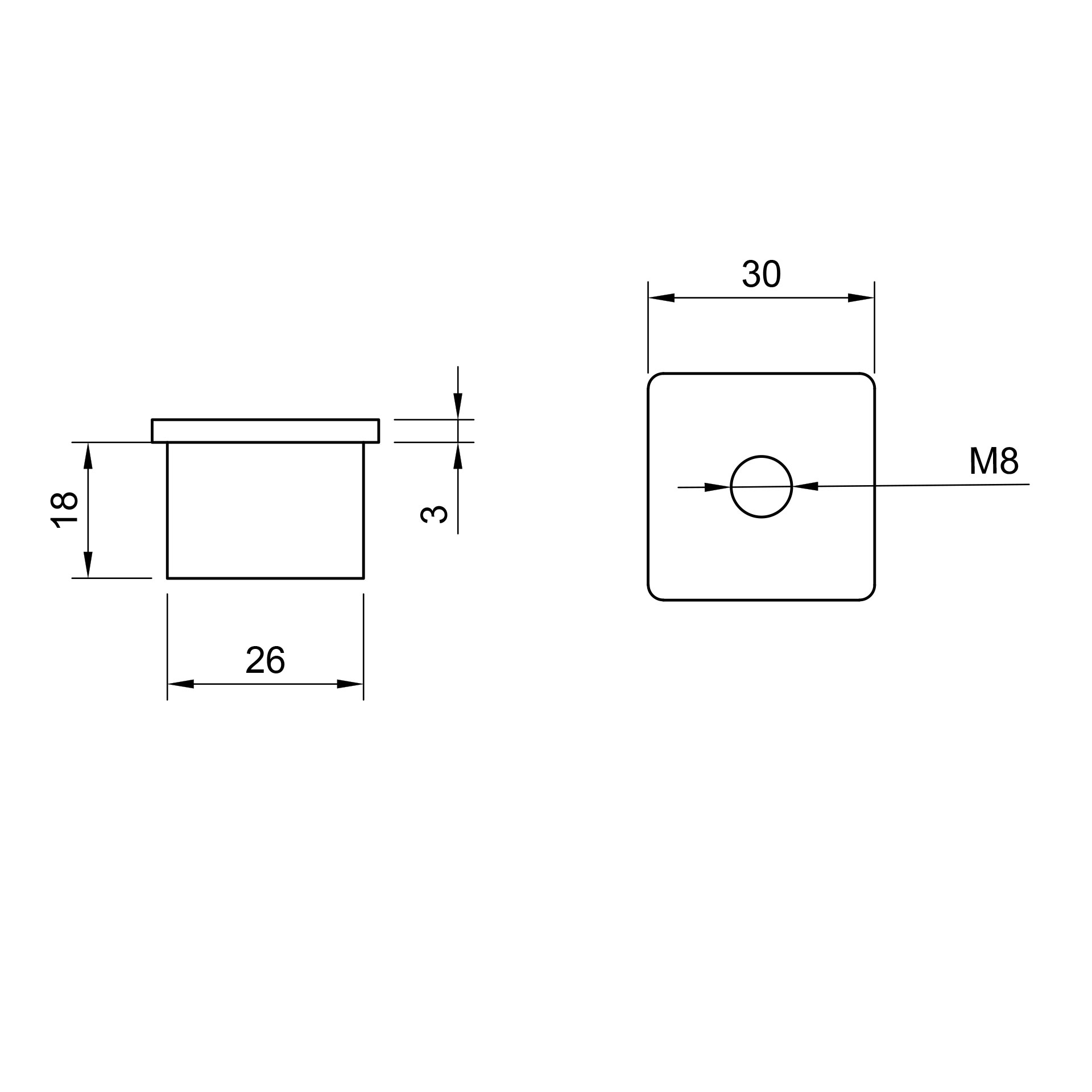 Edelstahl Abschlussstopfen flach - 30 x 30 mm