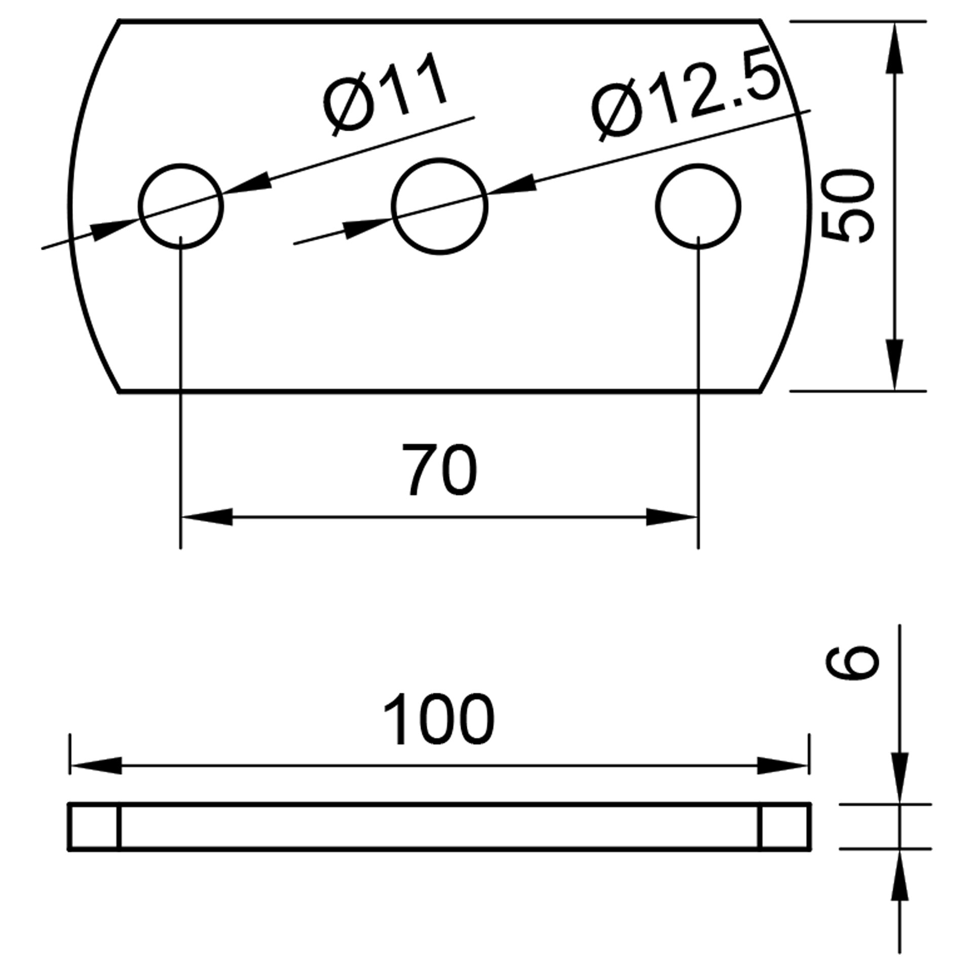 Stahl Ankerplatte 100 x 50 x 6 mm - gelocht