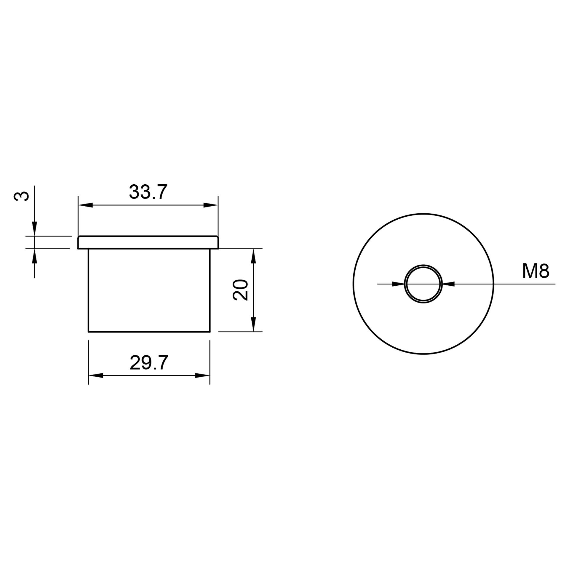 Edelstahl Abschlussstopfen flach - 33,7 mm