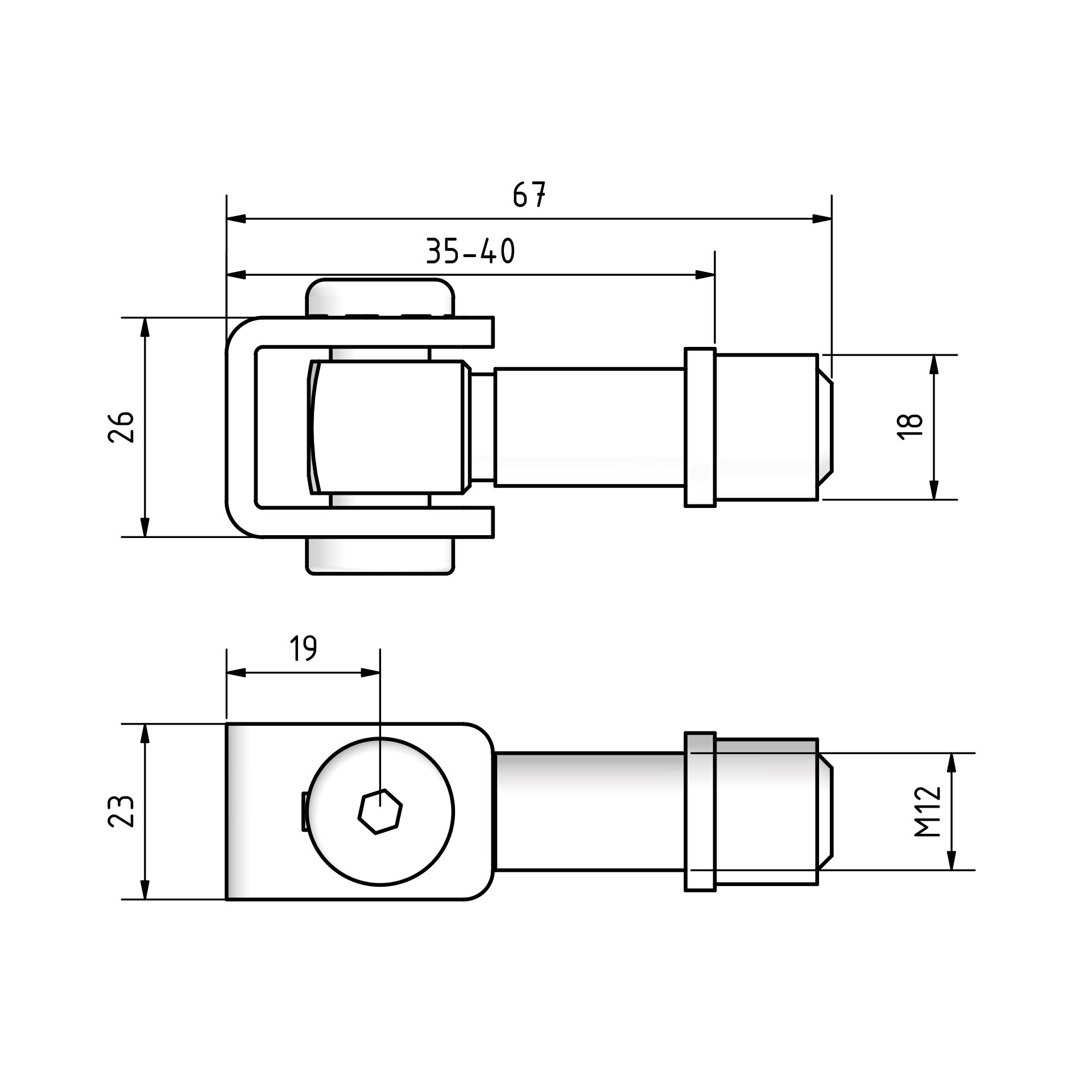 Stahl Torband M12 mit Einschweißmutter