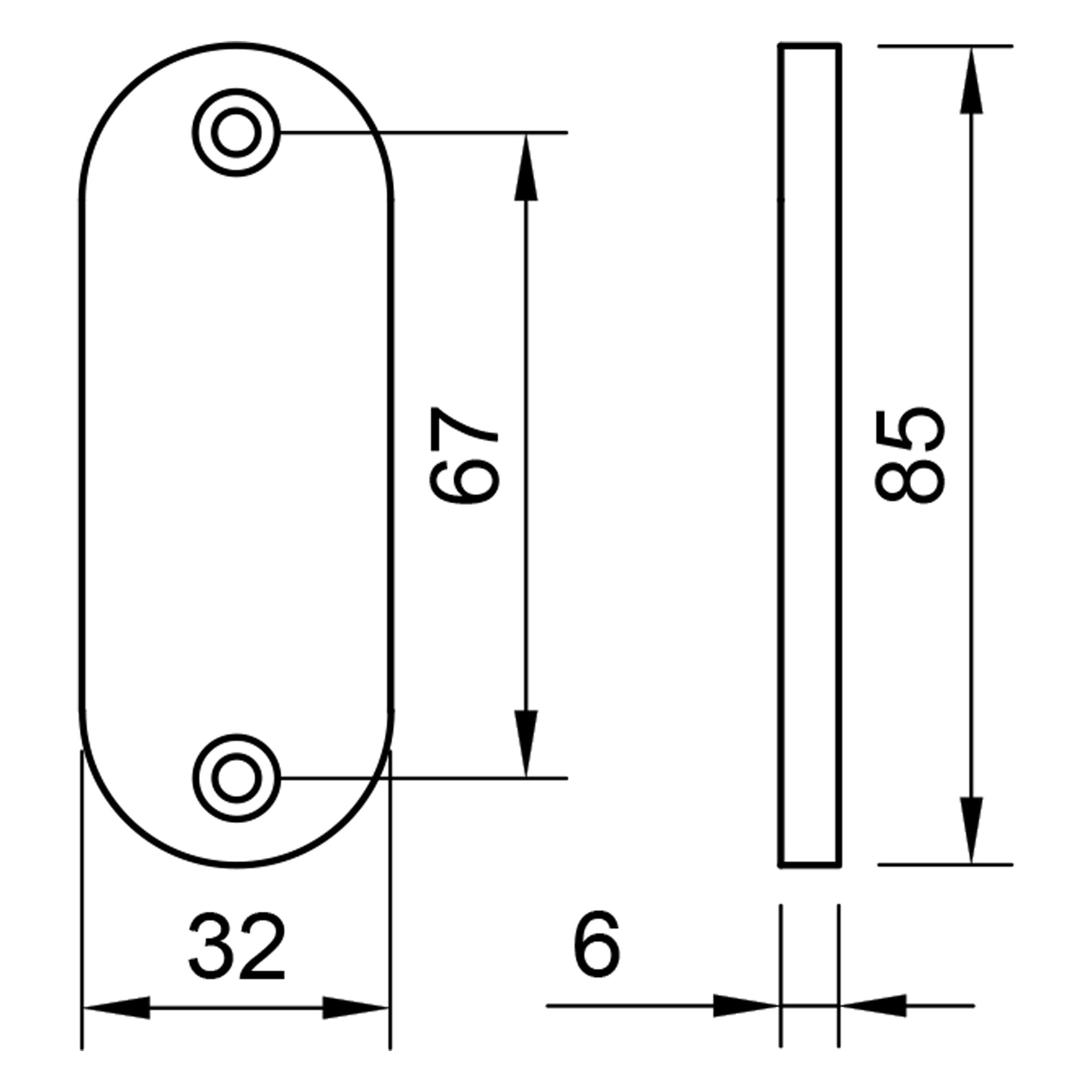 Edelstahl Drückerschild - kurz - halbrund - blind