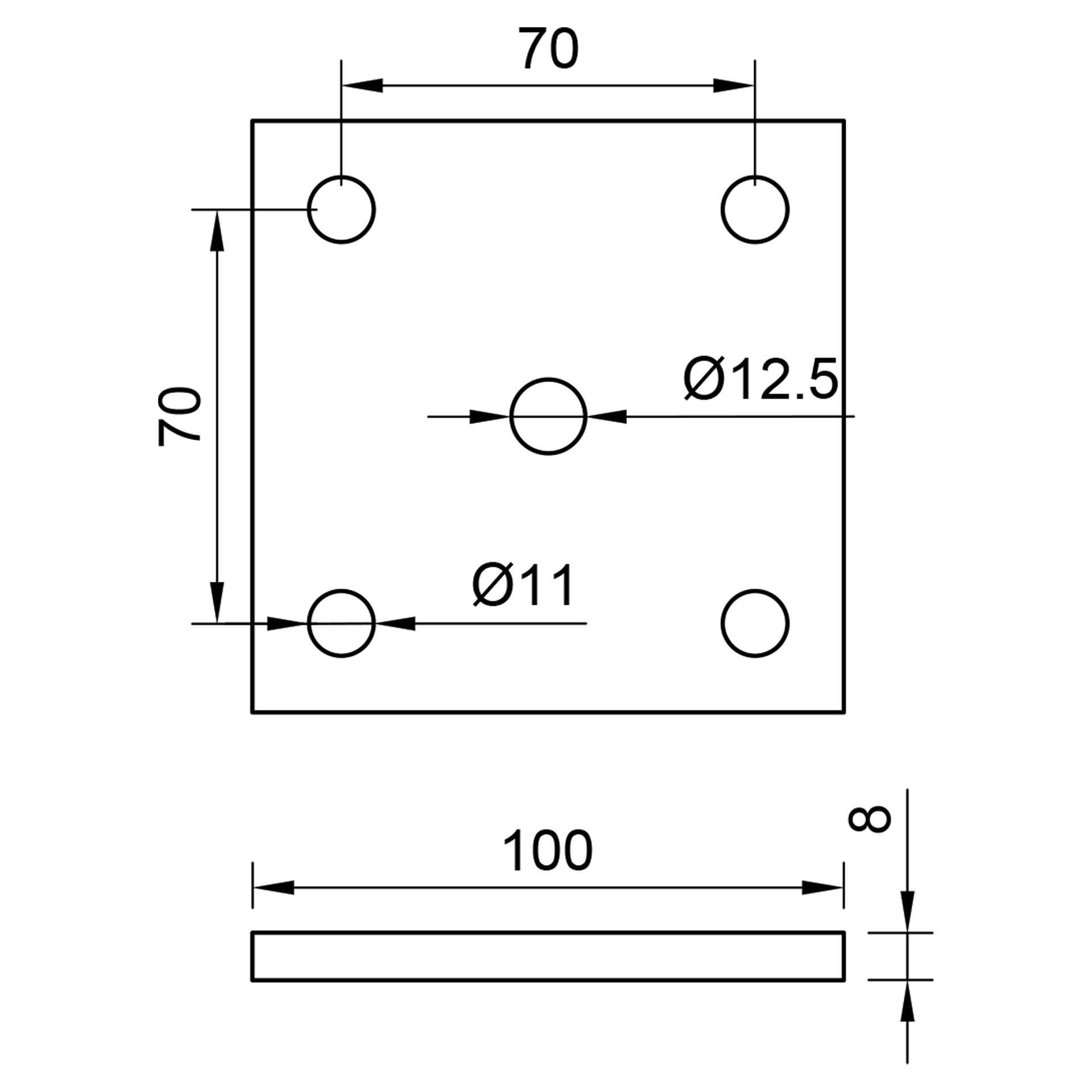 Stahl Ankerplatte 100 x 100 x 8 mm - gelocht