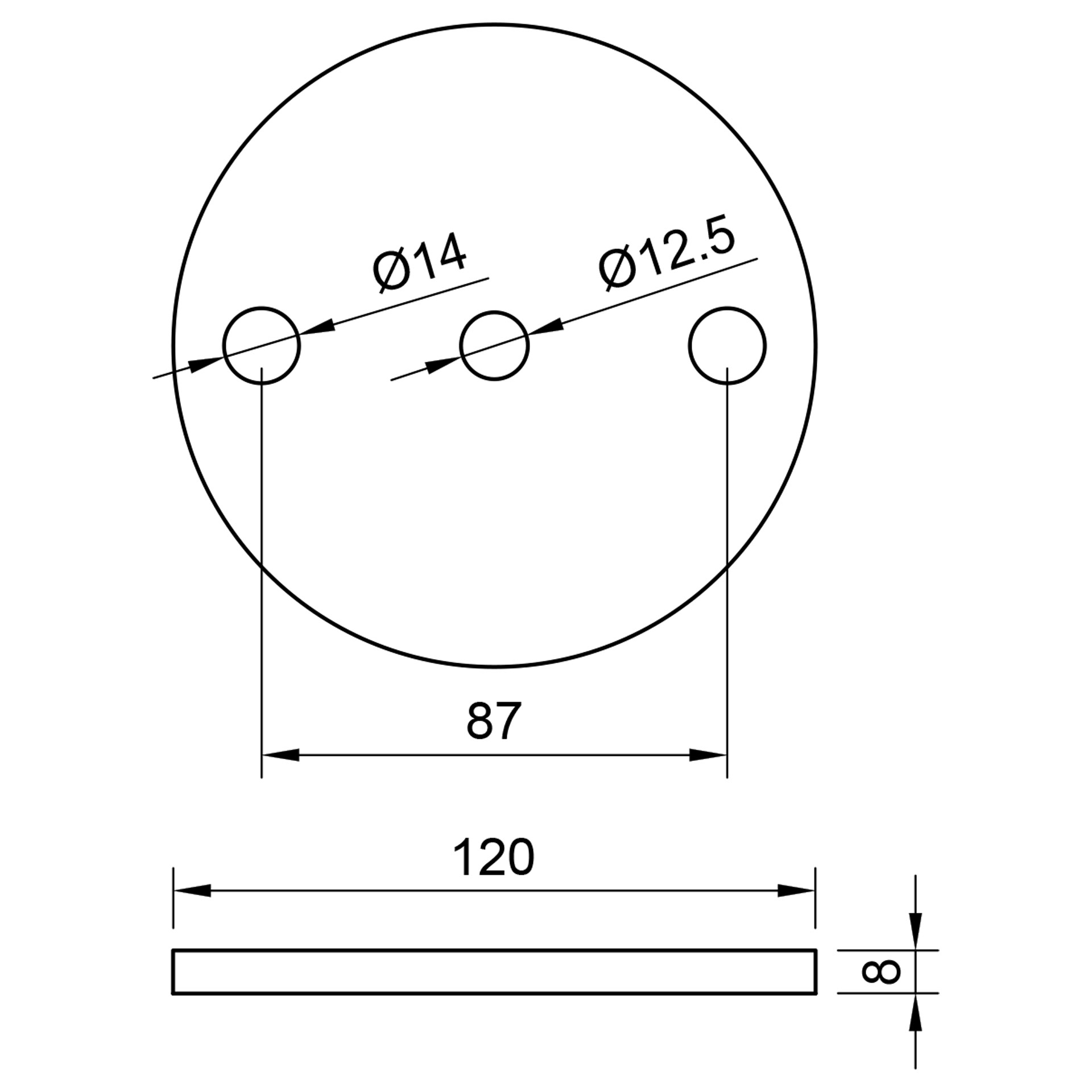 Stahl Ronde - Ø 120 x 8 mm - gelocht