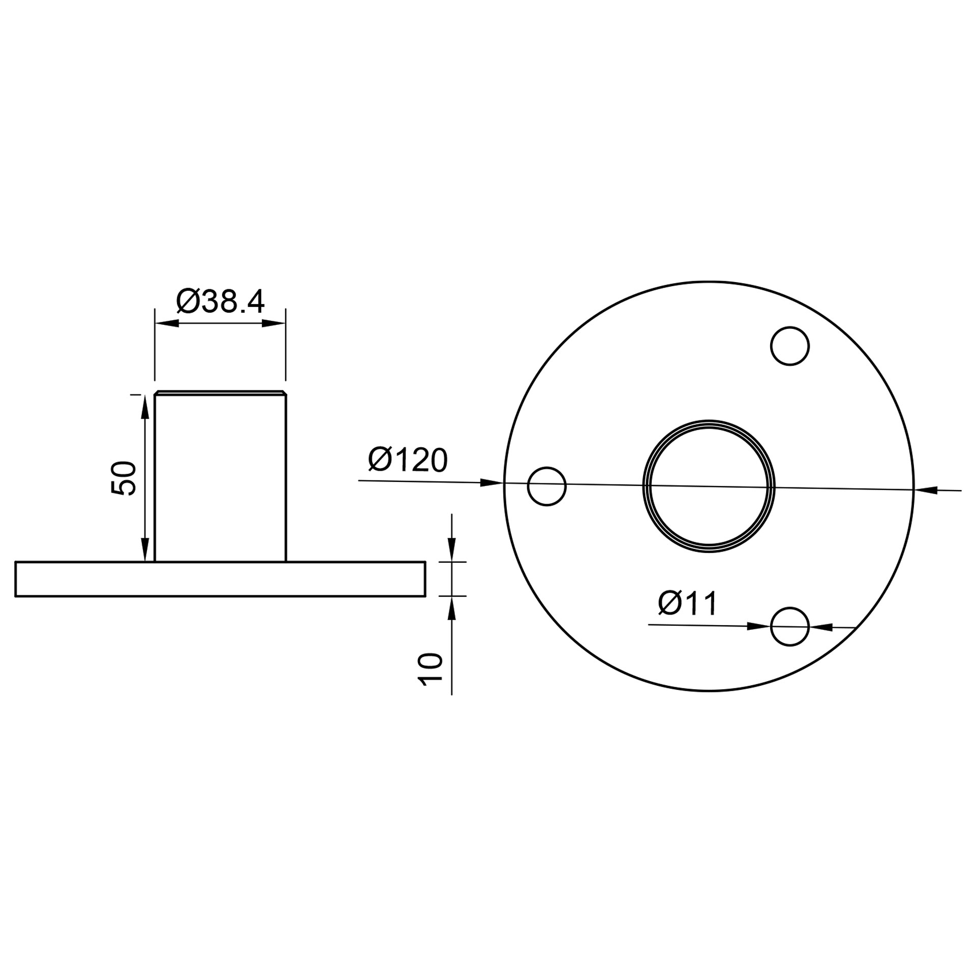 Edelstahl Bodenplatte - für Rohr 42,4 x 2 mm