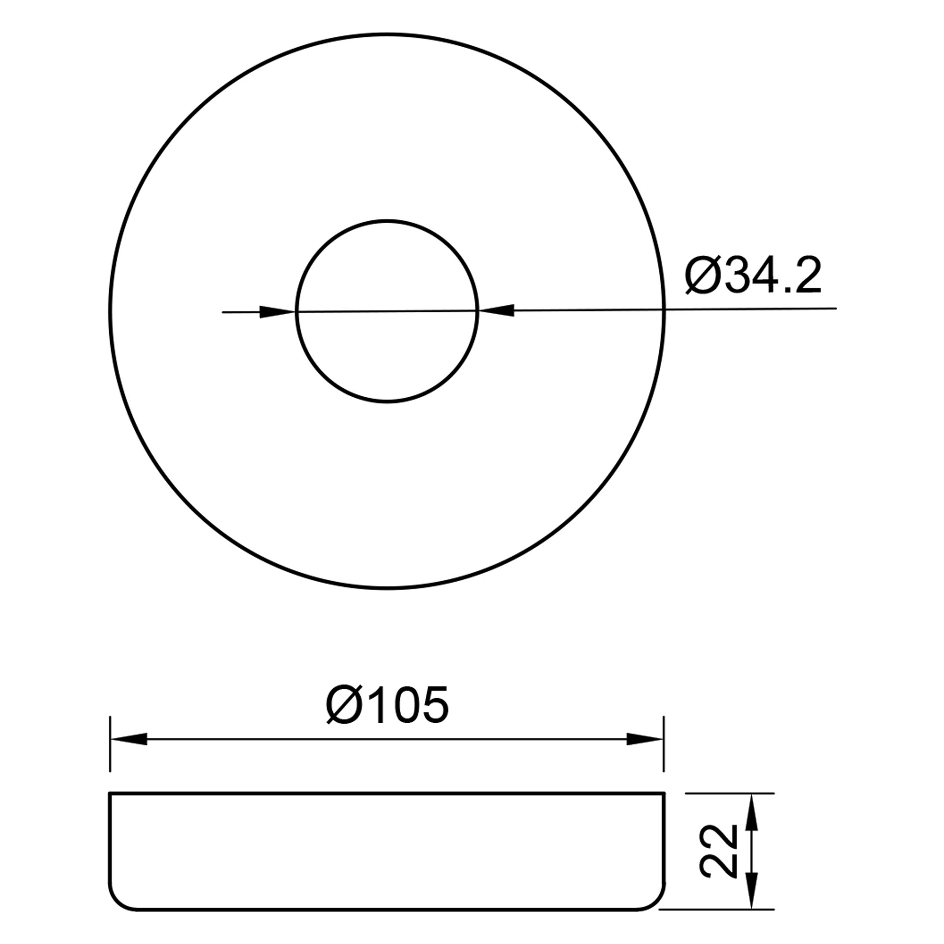 Edelstahl Rosette mit Rundschliff 105 x 22 mm