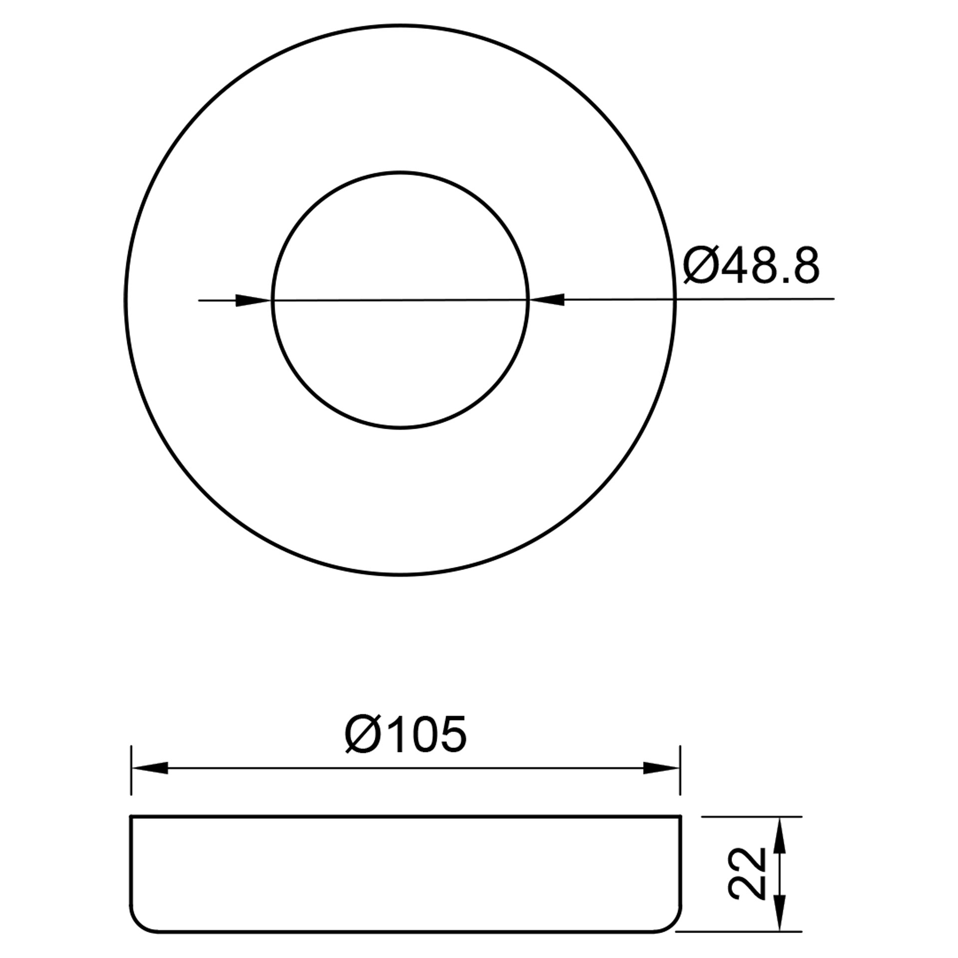 Edelstahl Rosette mit Rundschliff 105 x 22 mm