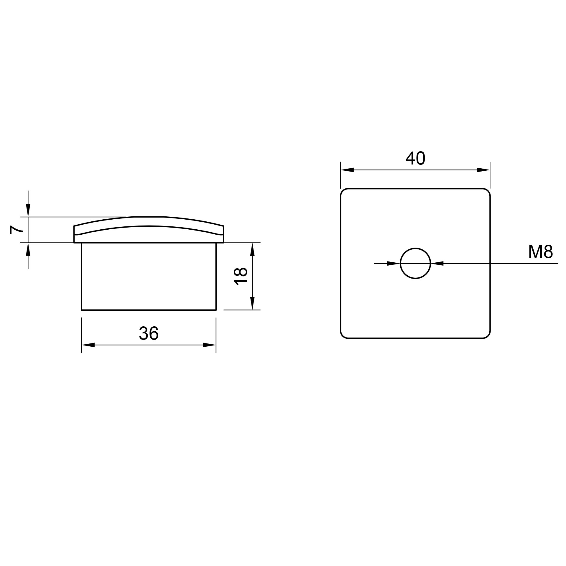 Edelstahl Abschlussstopfen gewölbt - 40 x 40 mm