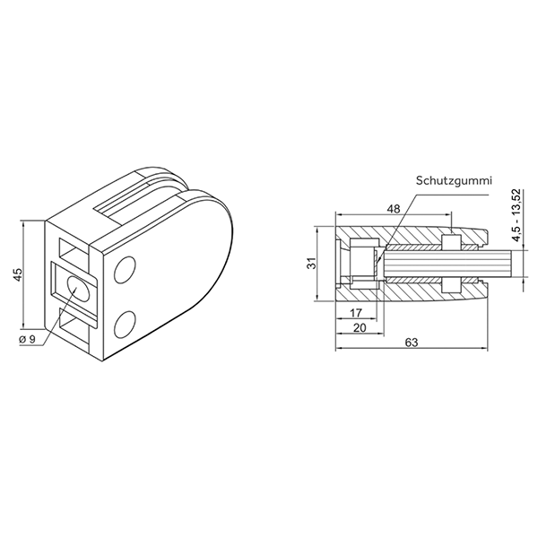 Glasklemme Edelstahleffekt Modell 55